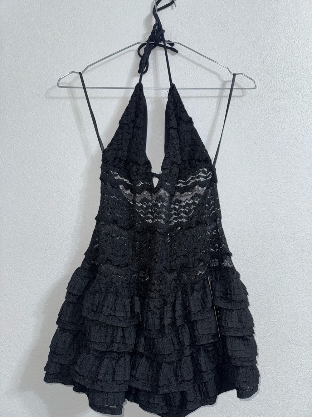 nwt White Fox Tear It Up halter playsuit Black Lace Ruffle romper mini Dress L - Picture 11 of 14